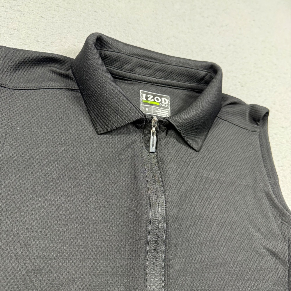 IZOD Golf Womens Black Sleeveless Quarter Zip Polo Shirt M